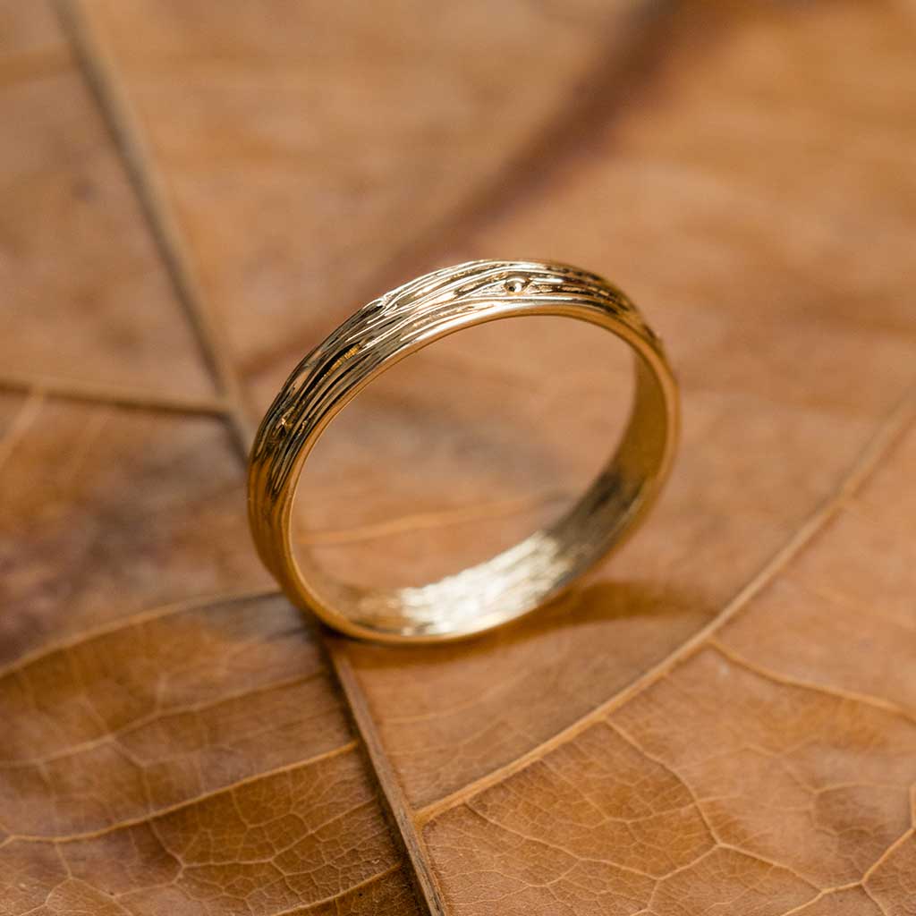 cobali jewelry 14K solid gold ring Kunn nature braided twig wedding band for men