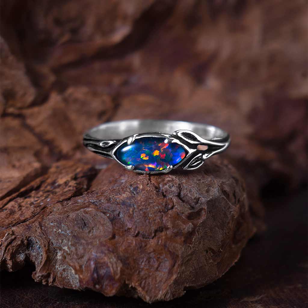 australian opal promise ring with marquise opal