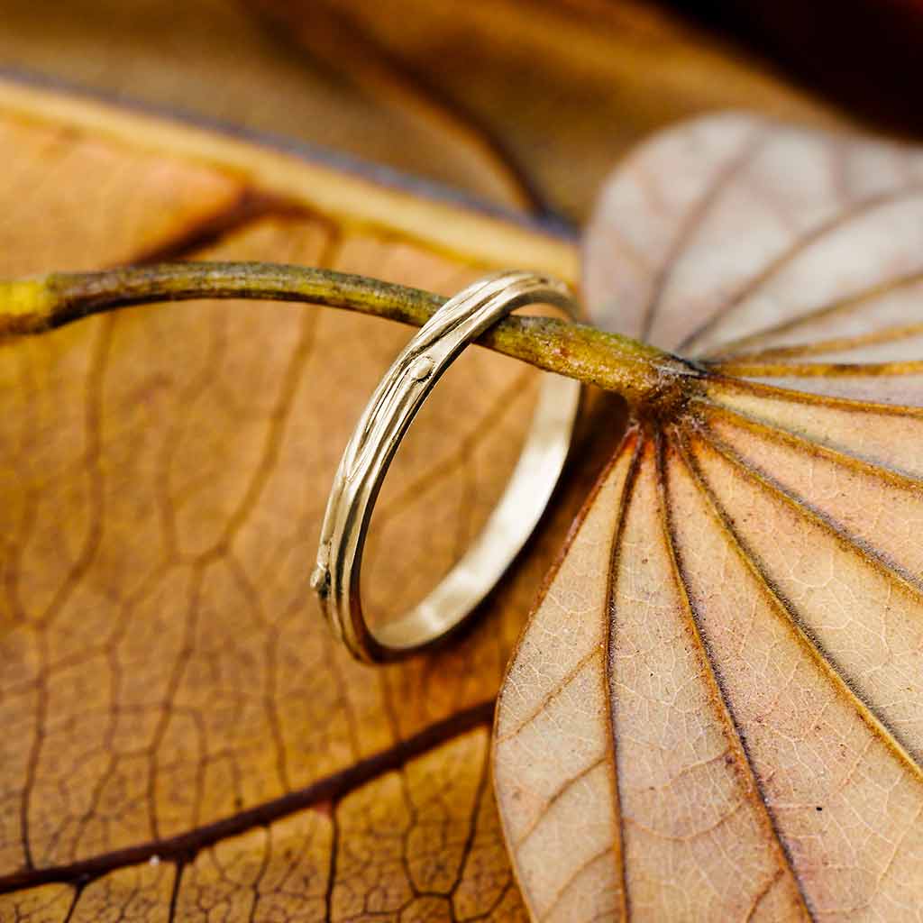 Cobali Jewelry twig engagement ring koya wedding band 14k yellow gold