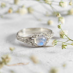 14K white gold moonstone statement ring babys breath