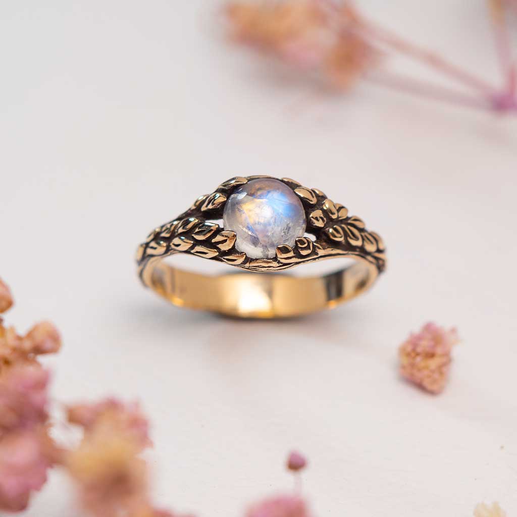 14k solid gold moonstone ring womens