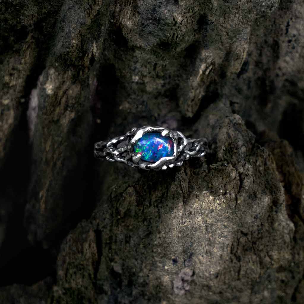 925 sterling silver vintage opal ring on hand