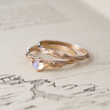 MOONSTONE ENGAGEMENT + WEDDING RING SET LIA + JUU | 14K GOLD & RAINBOW MOONSTONE