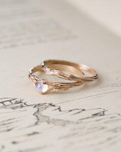 MOONSTONE ENGAGEMENT + WEDDING RING SET LIA + JUU | 14K GOLD & RAINBOW MOONSTONE
