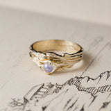 MOONSTONE ENGAGEMENT + WEDDING RING SET LIA + JUU | 14K GOLD & RAINBOW MOONSTONE