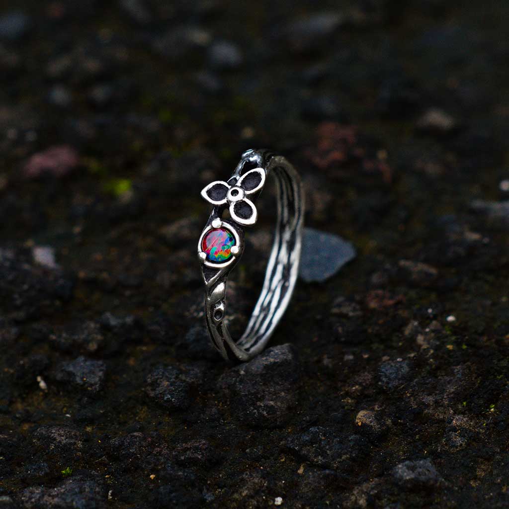 australian opal flower sterling silver ring