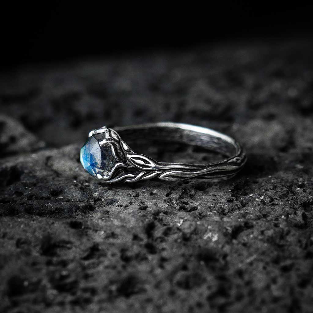 side view of handmade twig engagement ring for her