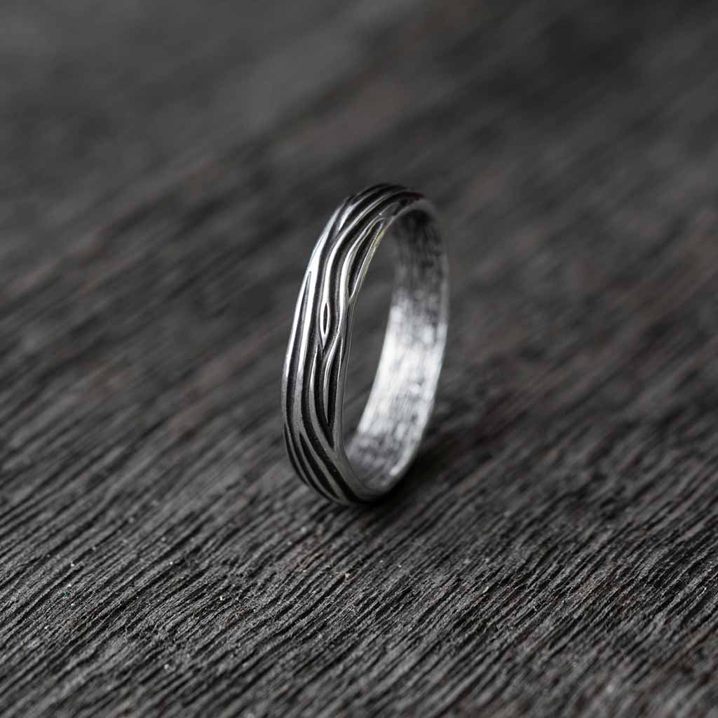 masculine branch sterling silver wedding ring