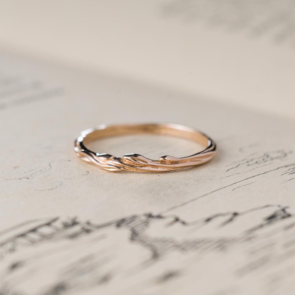    minimalist wedding band rose gold ring leaf design