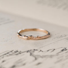    minimalist wedding band rose gold ring leaf design