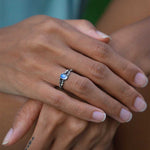 natural blue moonstone fancy solid silver ring on hand