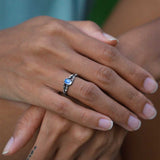 natural blue moonstone fancy solid silver ring on hand