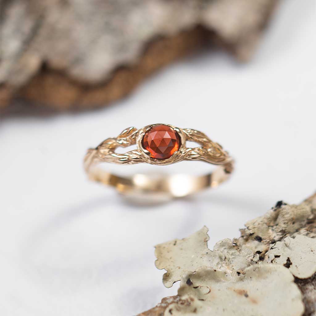 natural garnet gemstone minimalist dainty ring
