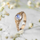 natural moonstone vine design 14k gold statement ring