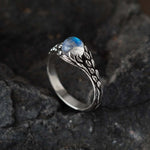 natural moonstone vine design sterling silver ring