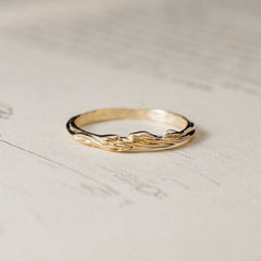 nature design minimalist gold wedding band for her