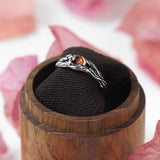 nature theme leafengagement ring january birthstone sterling silver in wooden box