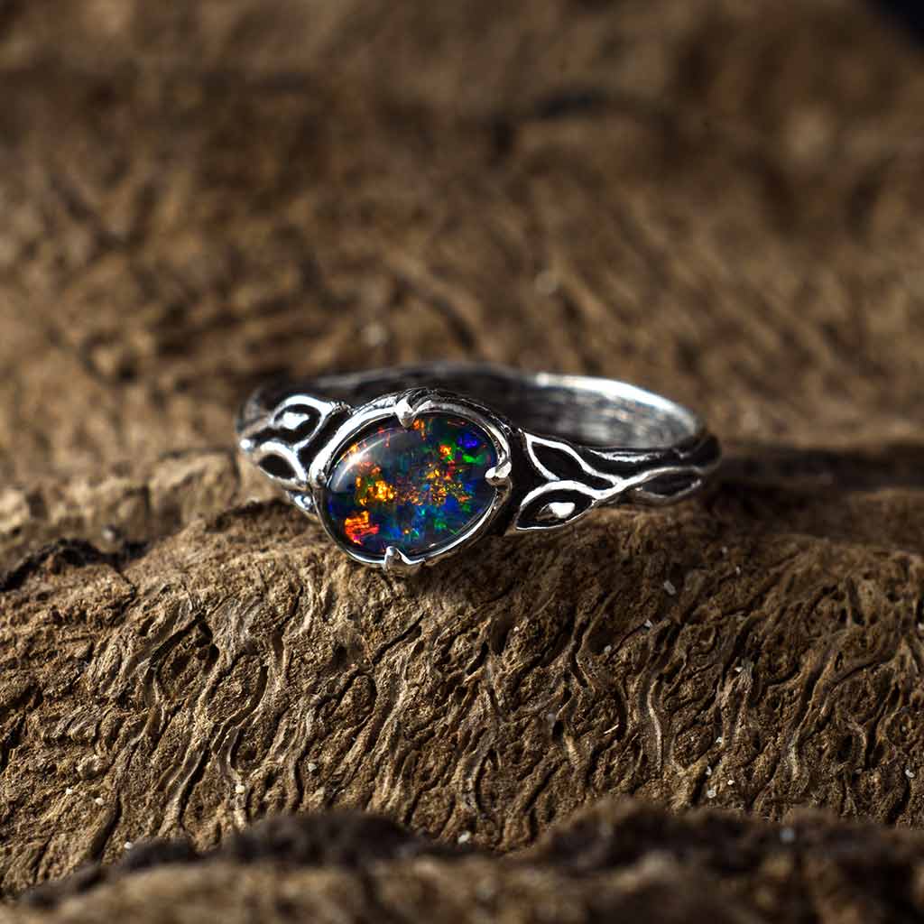 October birthstone australian blue opal promise ring