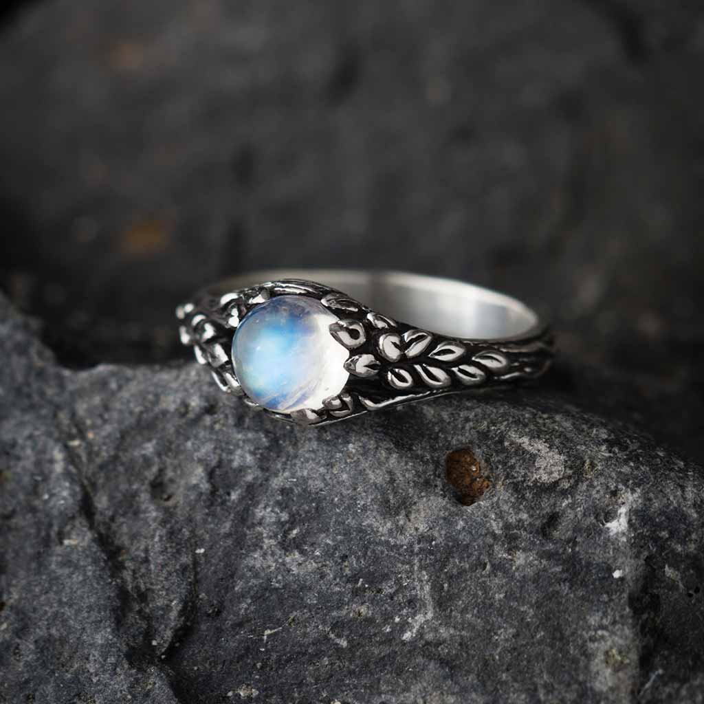 rainbow moonstone solid sterling silver ring